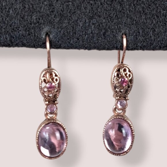 (2/$20) Avon Rose Gold Purple Glass Earrings - Picture 3 of 5